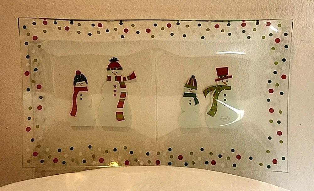 Pampered Chef Snowmen Dots Divided Serving Platter Holiday Winter 3012 NOS